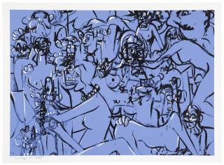 George Condo - Blue Expanding Figures, from Trance/Borders (Exit Art Portfolio)