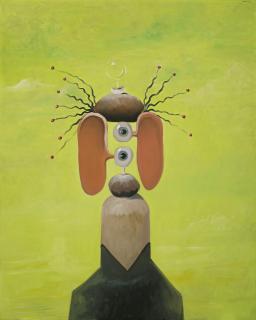 George Condo - Facial Composition on Green Sky