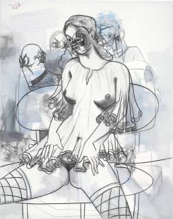 George Condo - Priest and Female Figure in Chair