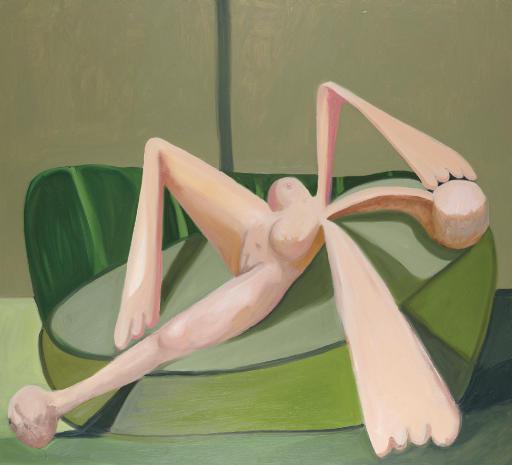 George Condo - Reclining Nude on Green Couch