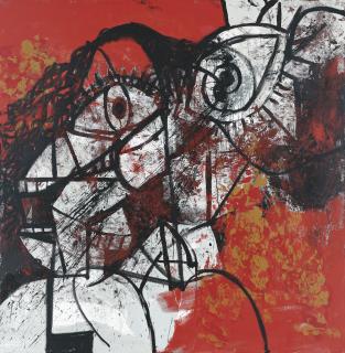 George Condo - Red and Black Diagonal Portrait