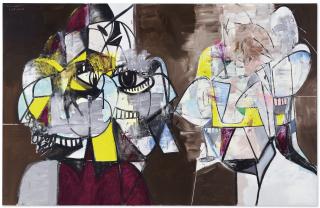 George Condo - Silver and Yellow Double Head Composition