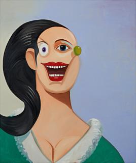 George Condo - Smiling Girl With Black Hair