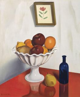 George Copeland Ault - Fruit Bowl on Red Oilcloth