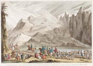 George Cruikshank - Napoleon and his army effecting the Wonderful Passage of the Alps at Mount St. Bernard; and five plates from the same series