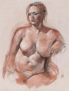 George Dawnay - Female nude, half-length, seated
