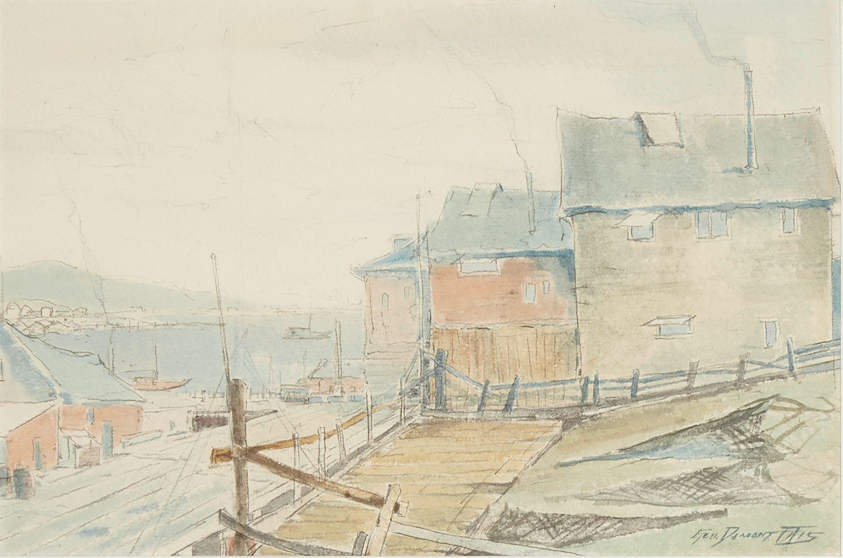 George Demont Otis - Old Hunter\'s Point 8 1/2 x 12in