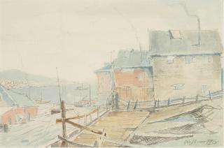 George Demont Otis - Old Hunter\'s Point 8 1/2 x 12in