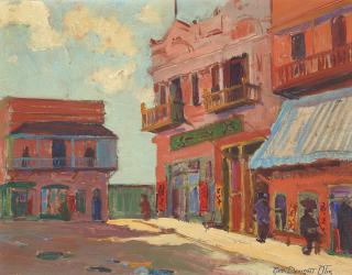 George Demont Otis - Street in Chinatown 14 x 18 in. framed 21 x 25 in.