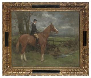 George Denholm Armour - A huntsman on a chestnut horse in an extensive landscape