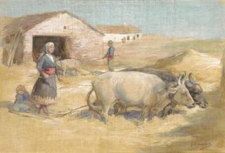 George Denholm Armour - A peasant woman driving oxen