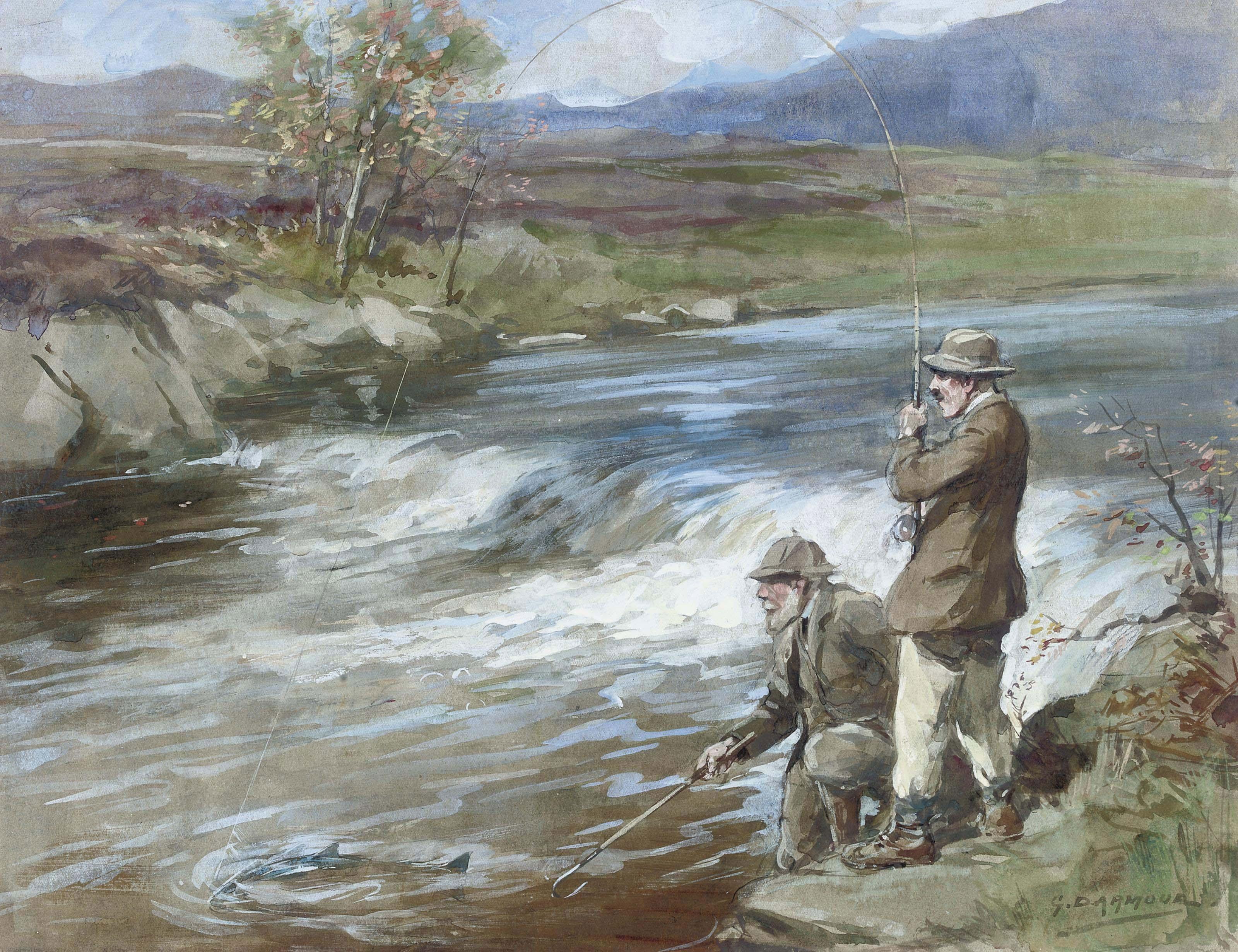 George Denholm Armour - Landing a salmon