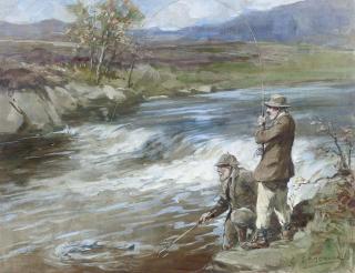 George Denholm Armour - Landing a salmon