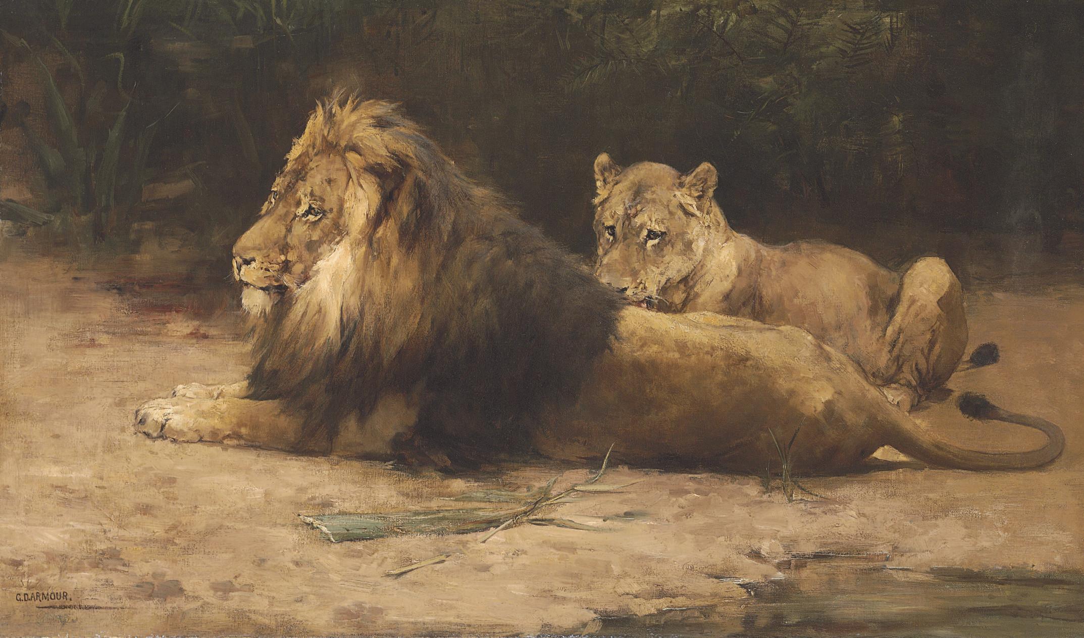 George Denholm Armour - Lion and Lioness at Rest