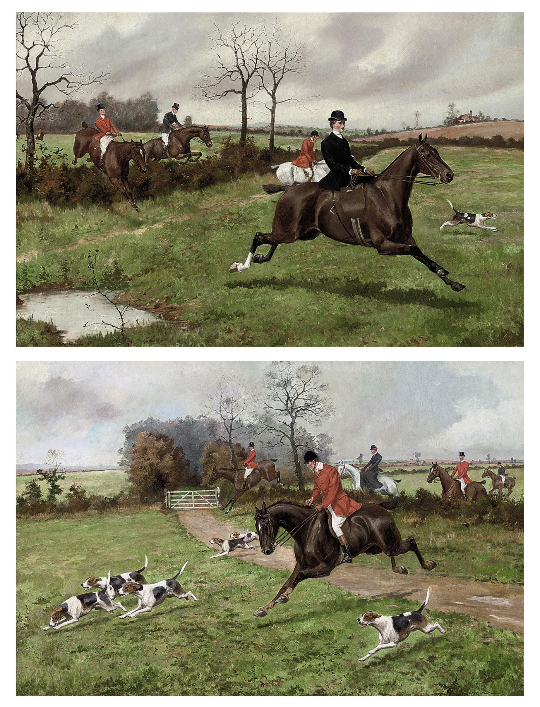 George Derville Rowlandson - On the scent; and Clearing the hedge