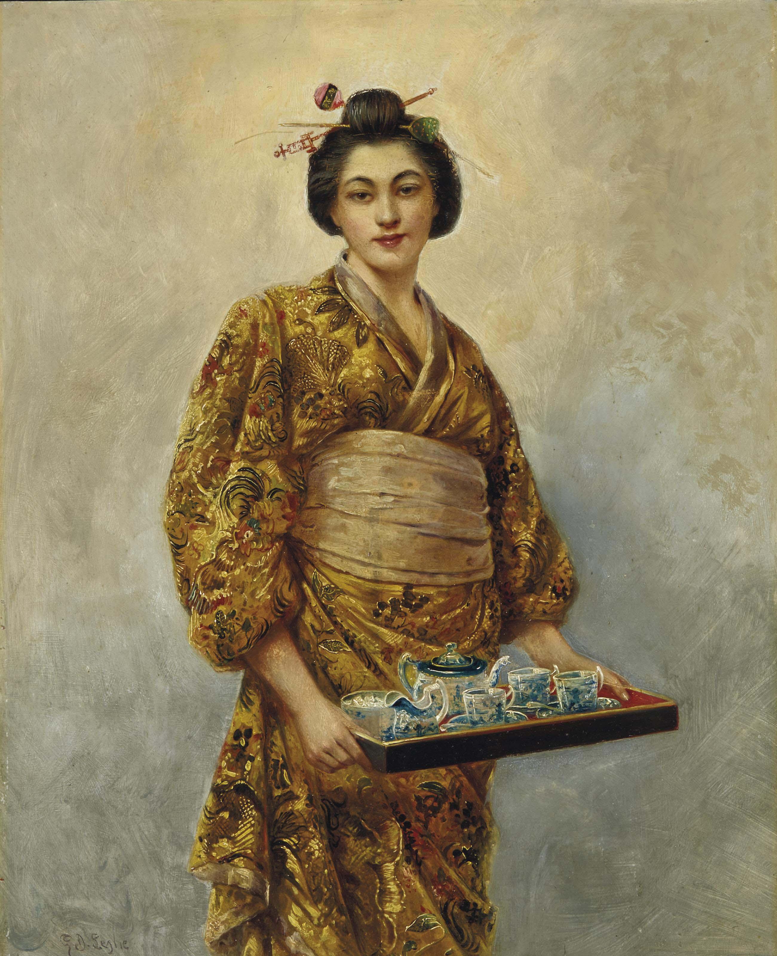George Dunlop Leslie - Japonaise Tenant Un Service À Thé Dans Un Plateau