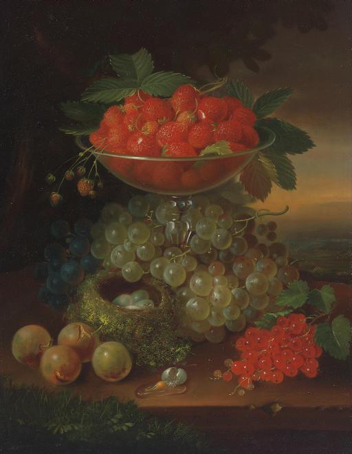 George E. Forster - Still Life with Fruit and Nest of Eggs