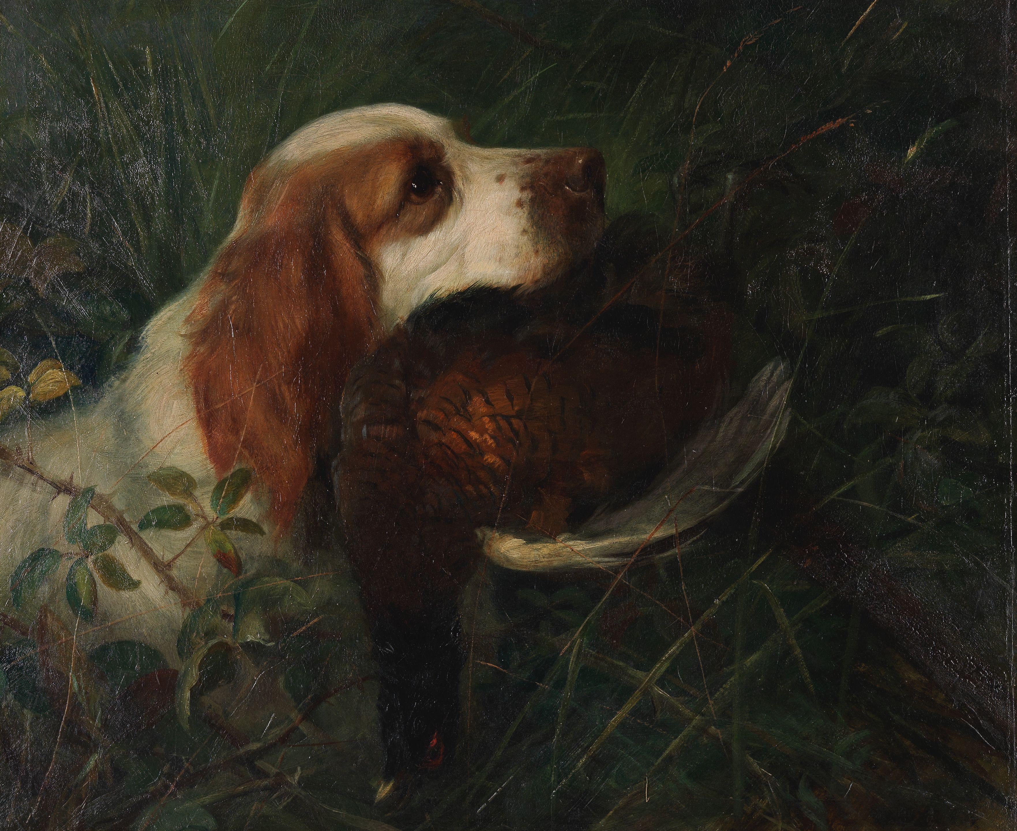 George Earl - Spaniel retrieving a pheasant