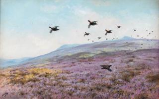 George Edward Lodge - Grouse in a moorland landscape