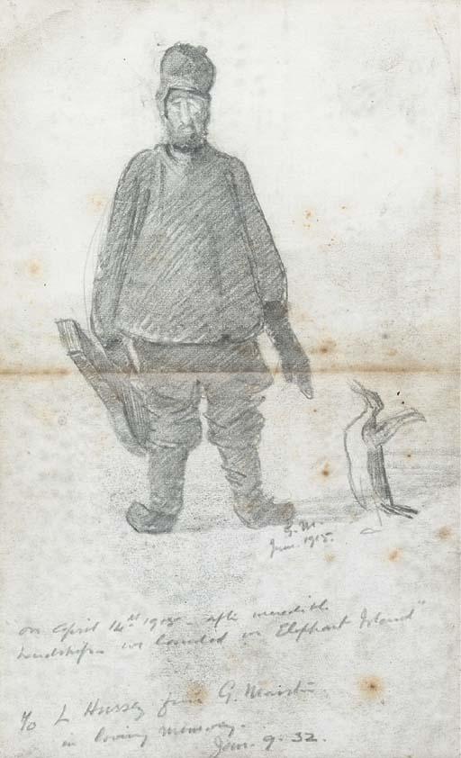 George Edward Marston - Hussey With His Banjo On Elephant Island, June 1915