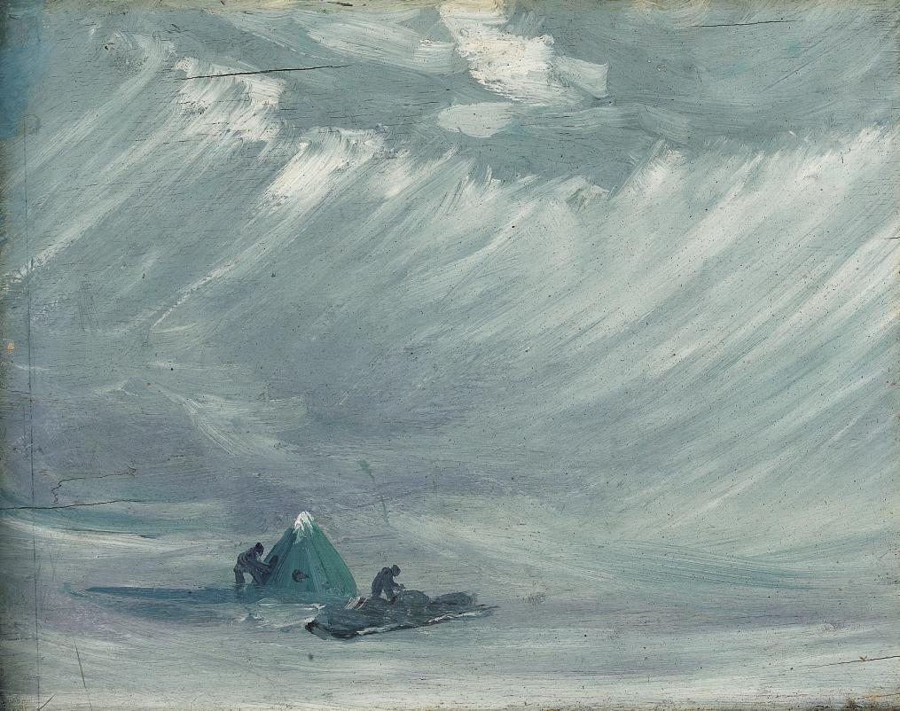 George Edward Marston - Sledging camp in a blizzard