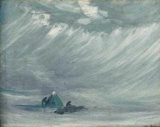 George Edward Marston - Sledging camp in a blizzard