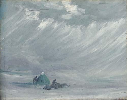 George Edward Marston - Sledging camp in a blizzard