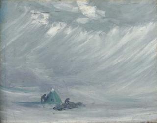 George Edward Marston - Sledging camp in a blizzard