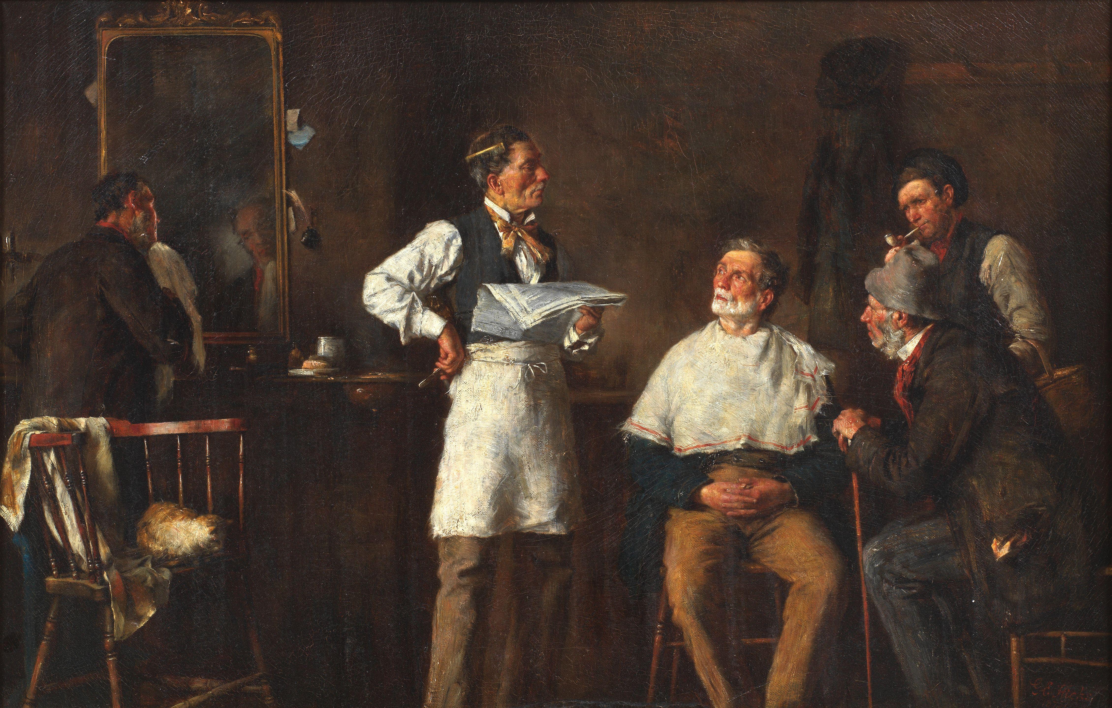 George Elgar Hicks, RBA - The barber\'s shop