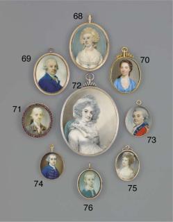 George Engleheart - A young gentleman, in gold embroidered blue coat and waistcoat, lace cravat, powdered hair en queue