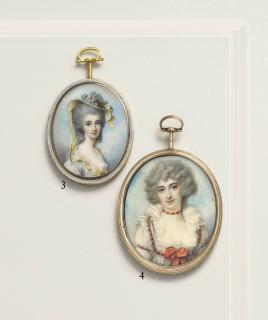 George Engleheart - A Young Lady, In White Dress With Frilled Collar, Wearing A Straw Hat With Loose Yellow Ribbons Decorated With Flowers On Her Powdered Upswept Hair; Sky Background