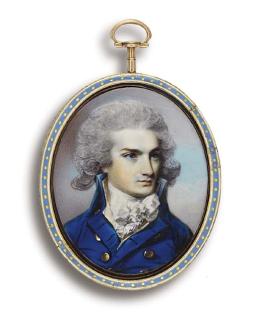 George Engleheart - Robert Gibbons (D. 1805), In Blue Coat, Cream Waistcoat And Frilled Cravat, Powdered Curling Hair