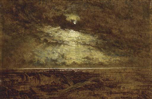 George F. Teniswood - Sunset off a Rocky Shore; and A Moonlit Shore