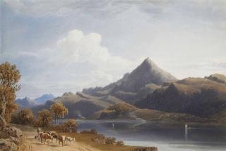 George Fennel Robson, P.O.W.S. - A cattle drover on the north shore of Loch Rannoch, Schiehallion behind