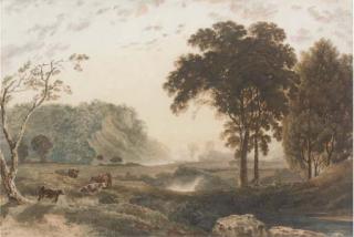 George Fennel Robson, P.O.W.S. - Cows Grazing In A Water Meadow