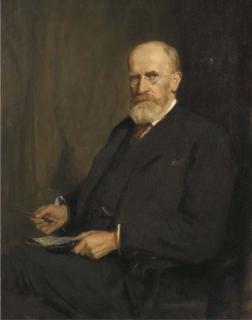 George Fiddes Watt, R.S., R.P. - Portrait of Mr Pryor, seated three-quarter-length, in a black suit, holding a notebook and pen