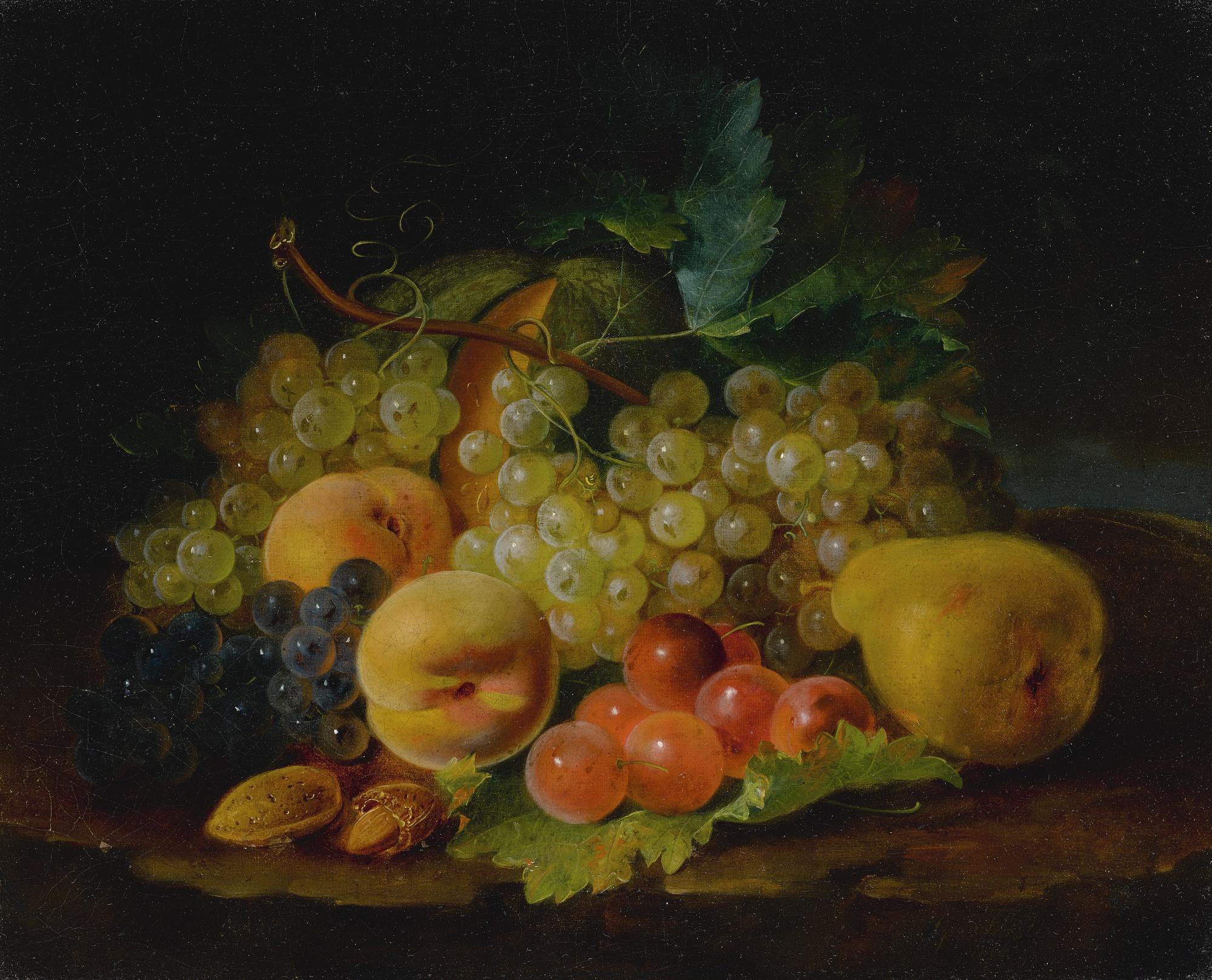 George Forster - Still Life Of Grapes, Peaches, Pear, And Nuts