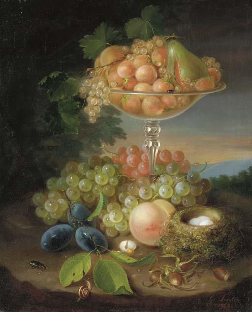 George Forster - Still Life With Fruit, Nest Of Eggs And Insects