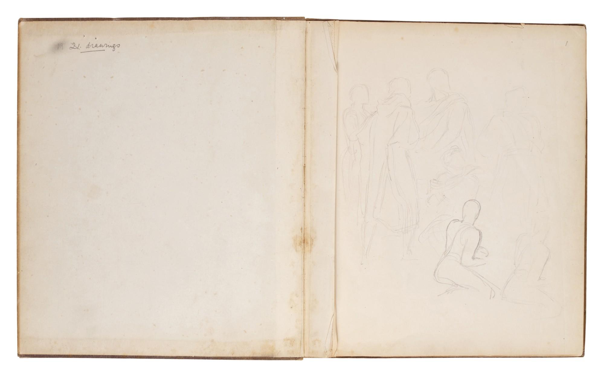 George Frederic Watts, O.M., R.A. - A sketchbook with 18 pages of drawings (one double-sided) mostly for the spandrel depicting St Matthew the Evangelist for the dome of St Paul\'s Cathedral