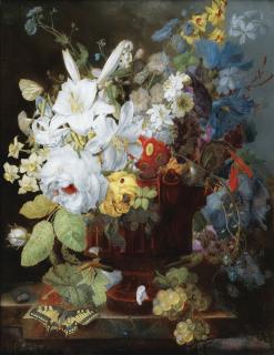 George Frederik Ziesel - Nature Morte Au Bouquet De Fleurs Sur Un Entablementgeorge Frederik Ziesel ; Still Life With Flowers ; Signed And Dated Lower Left ; Oil On Glass