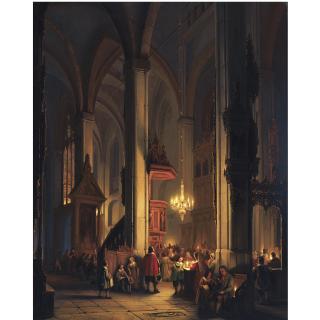 George Gillis Haanen - Dutch Evening Service In A Gothic Church