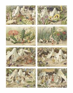 George Goodwin Kilburne, R.I. - A sumptous feast; The elves couches; Mighty men; Clearing the forest; The allotment dispute; The elves\' playground; A circular dance; and A message for the Queen