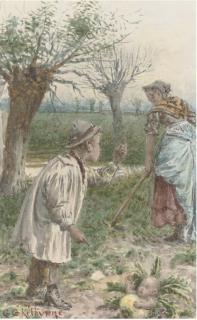 George Goodwin Kilburne, R.I. - Tending the cabbage patch