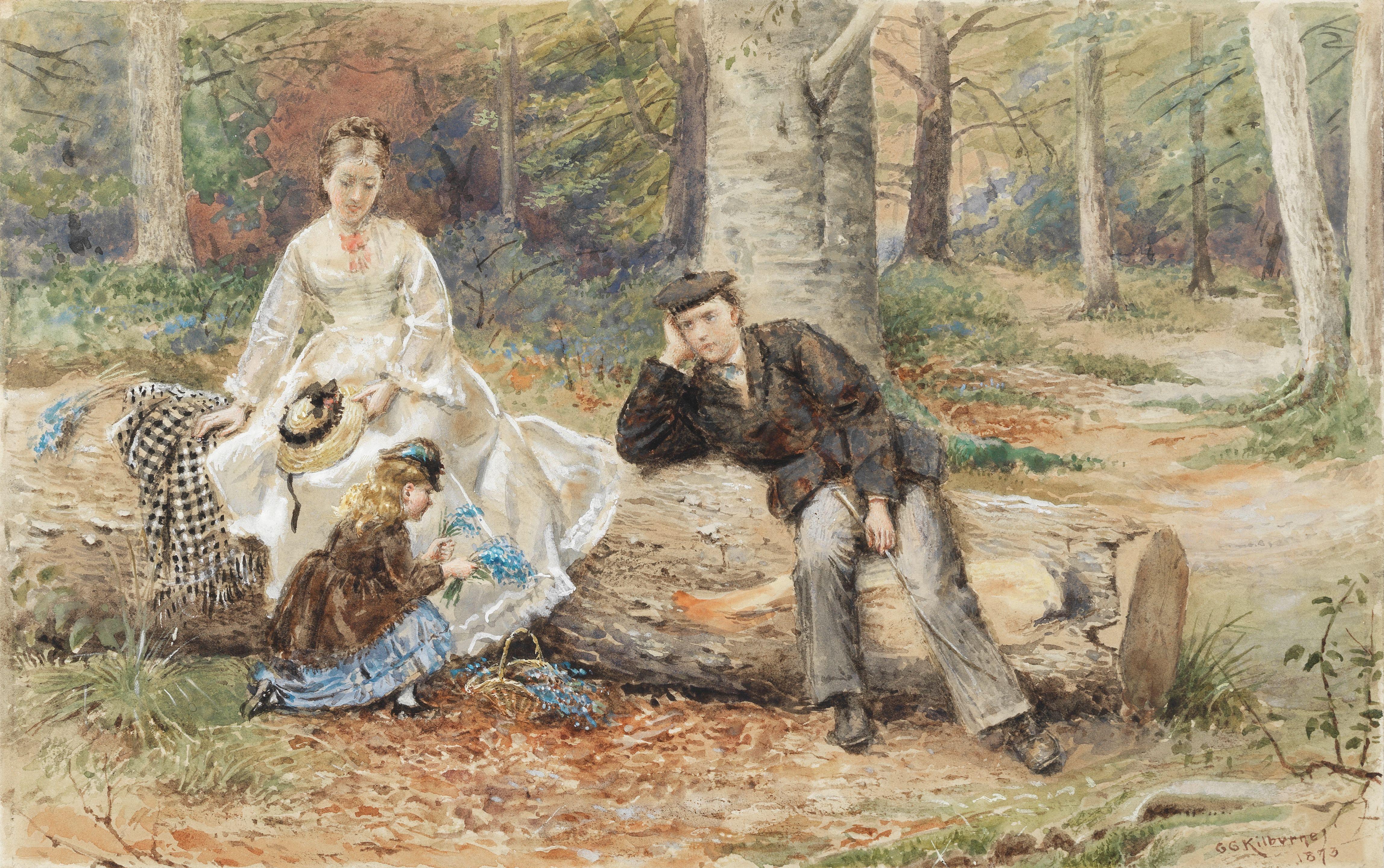George Goodwin Kilburne, RI, RBA - Gathering Bluebells