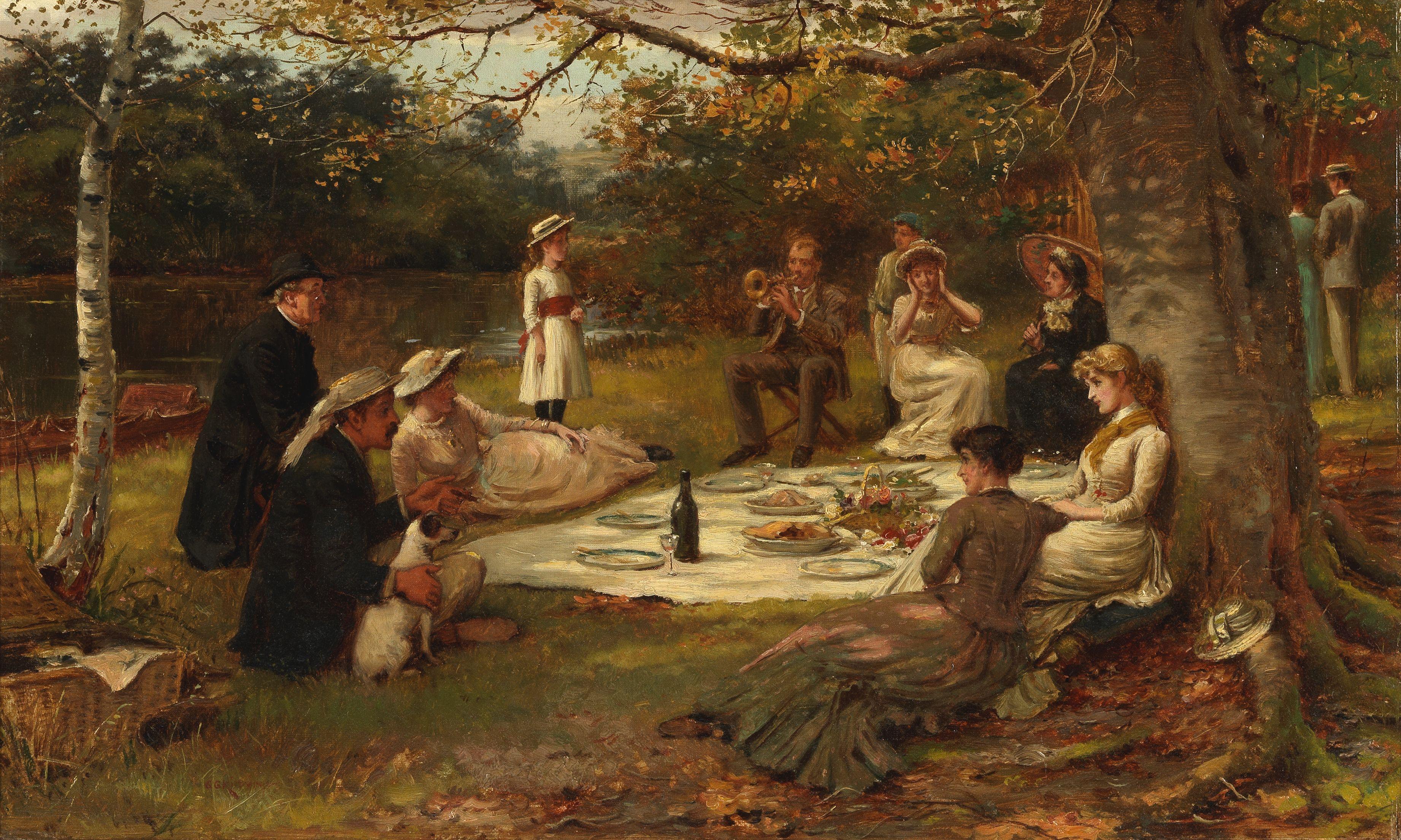 George Goodwin Kilburne, RI, RBA - \'Picnic party on the Lagoon\'
