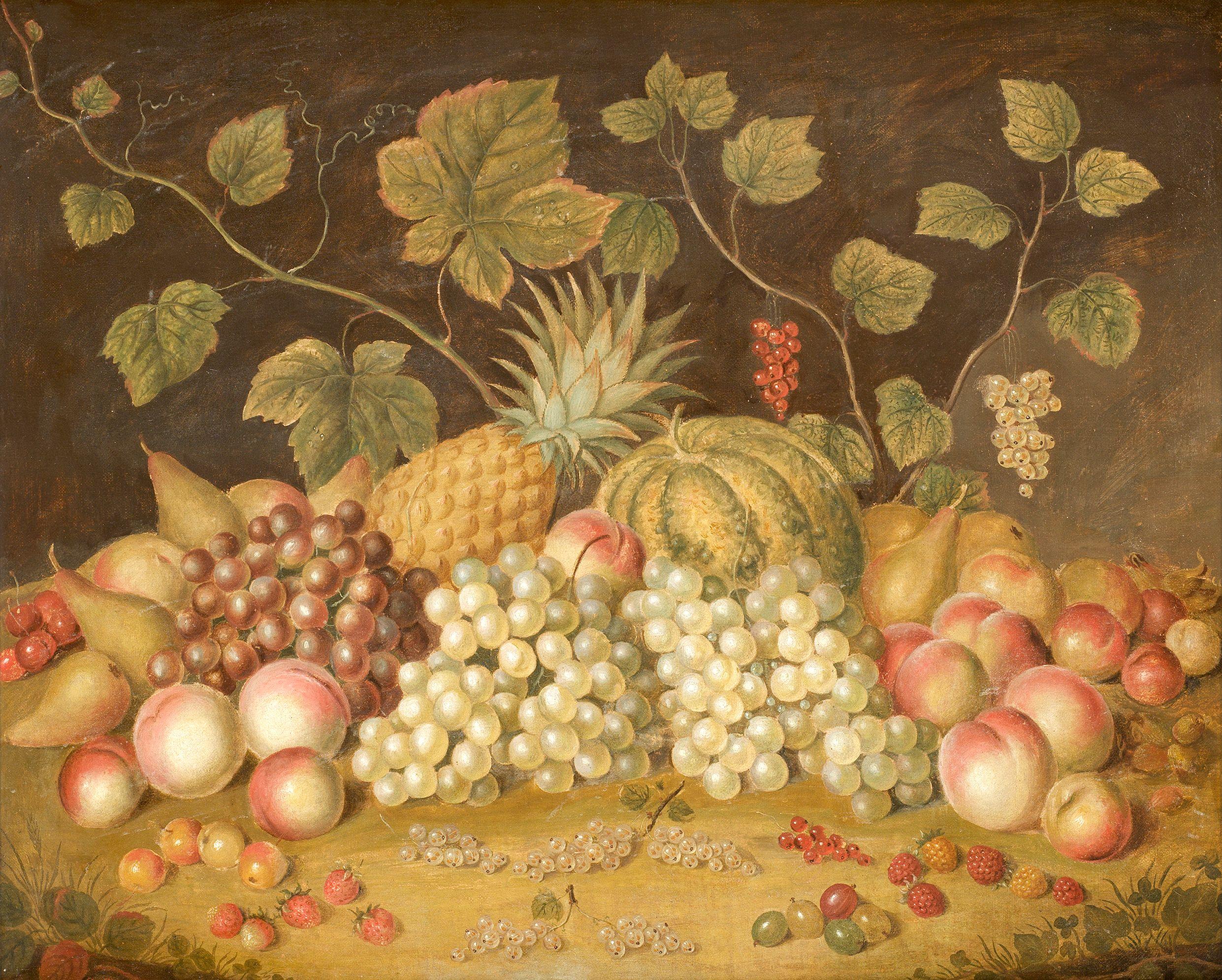 George Gray - A still life of grapes, peaches, pineapple and other fruit