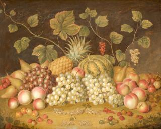 George Gray - A still life of grapes, peaches, pineapple and other fruit