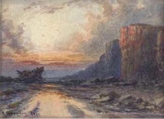 George Gregory - A wreck at low tide off the south coast of the Isle of Wight (illustrated); and Fisherfolk on the foreshore