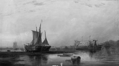 George Gregory - Beached vessels and hulks in the upper reaches of Portsmouth harbour