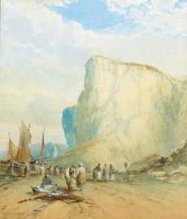 George Gregory - Fisherfolk Sorting Their Catch By Overhanging Cliffs